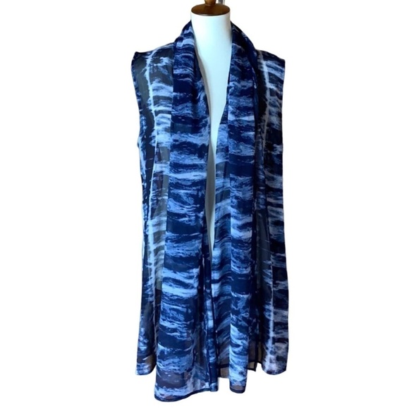 Coldwater Creek Fluid Stripes sheer duster OS / One Size Blue - Picture 1 of 8